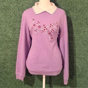 Purple Floral Embroidered Sweatshirt